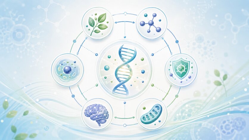 Methylation is one part of a larger network of biochemical pathways involved in cellular regulation, nutrient metabolism, and normal detoxification processes. Methylation pathway connected with folate, B vitamins, glutathione, DNA regulation, and cellular metabolism icons.